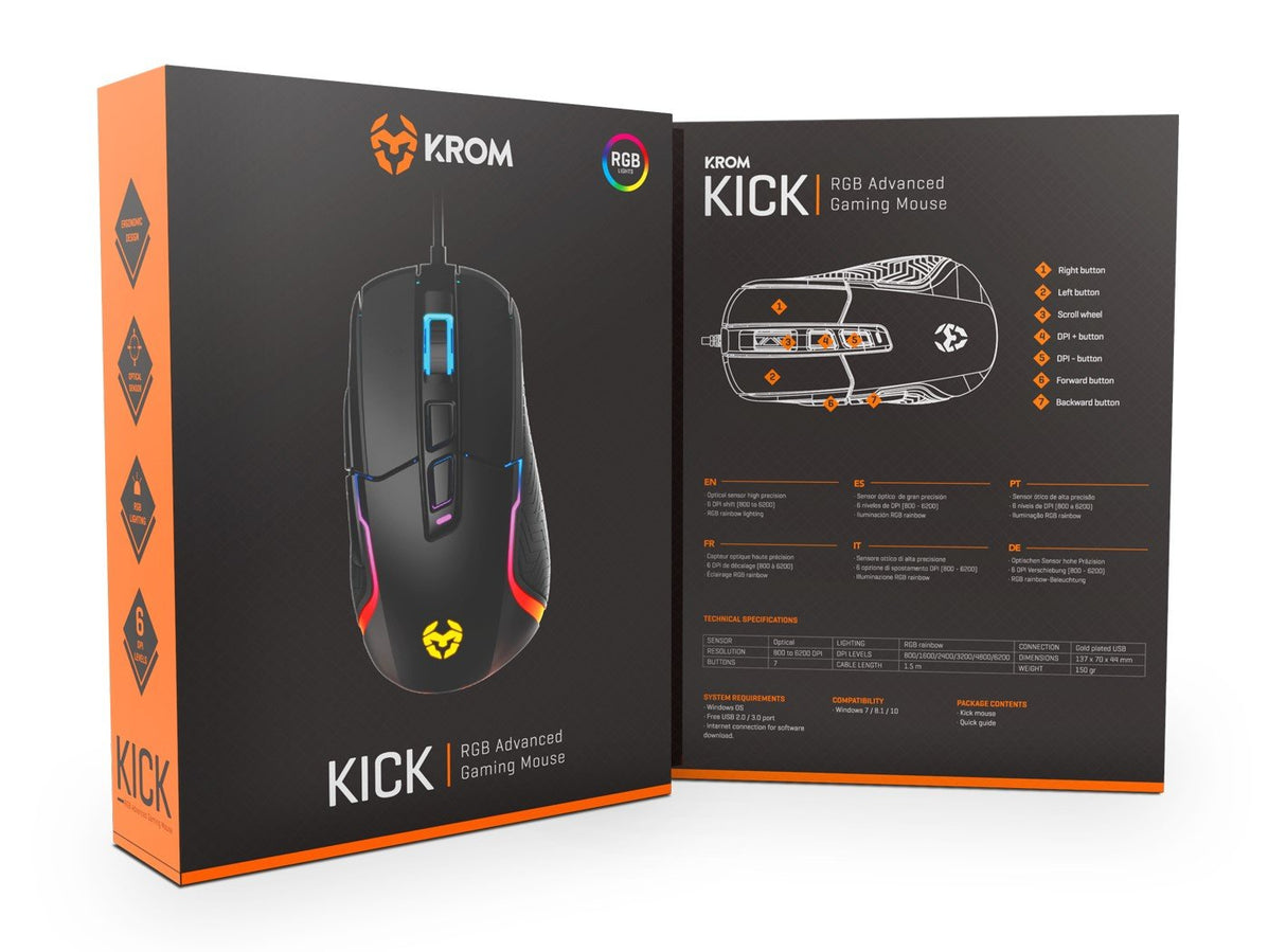 Krom Ratón Gaming Kick Rgb
