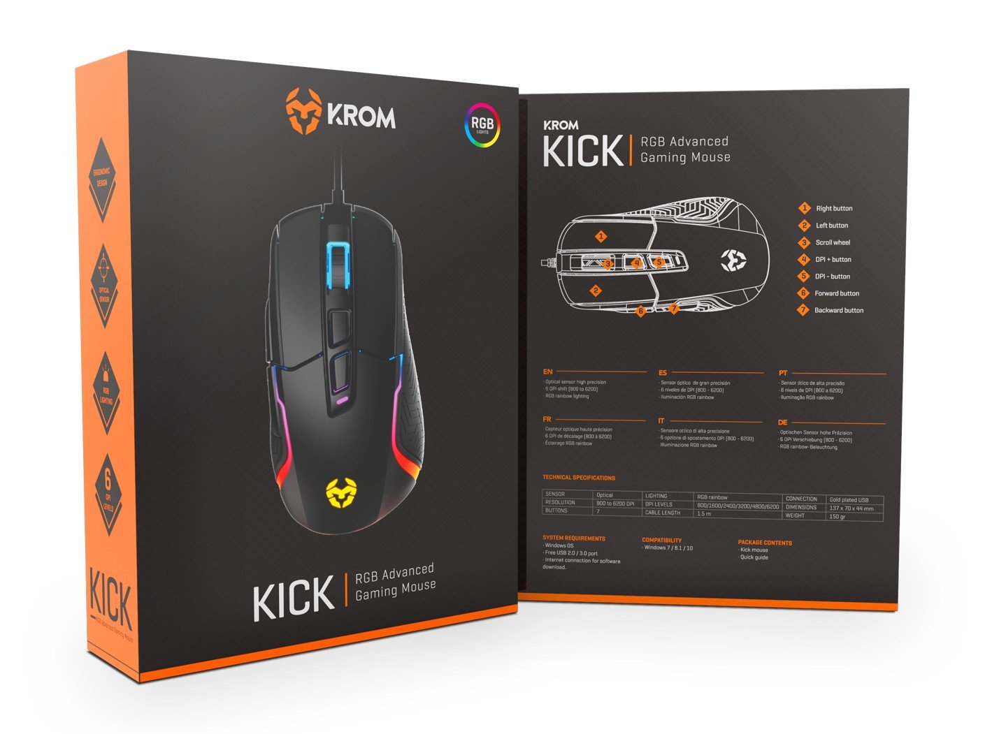 Krom Ratón Gaming Kick Rgb