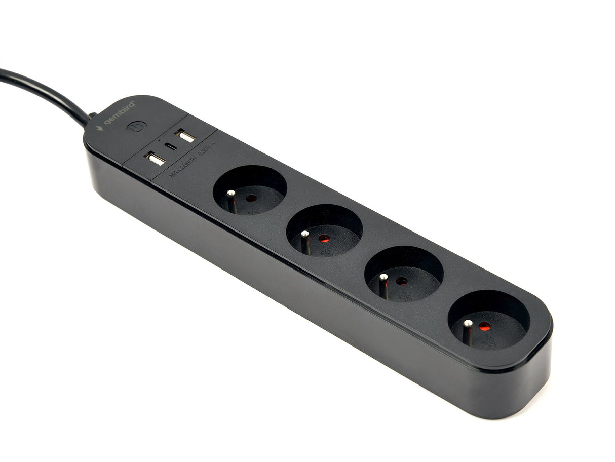 EAN 8716309128490 - Gembird TSL-PS-F4U-01 regleta inteligente 4 salidas AC Tipo F 1,5 m 3 3680 W Negro imagen 3