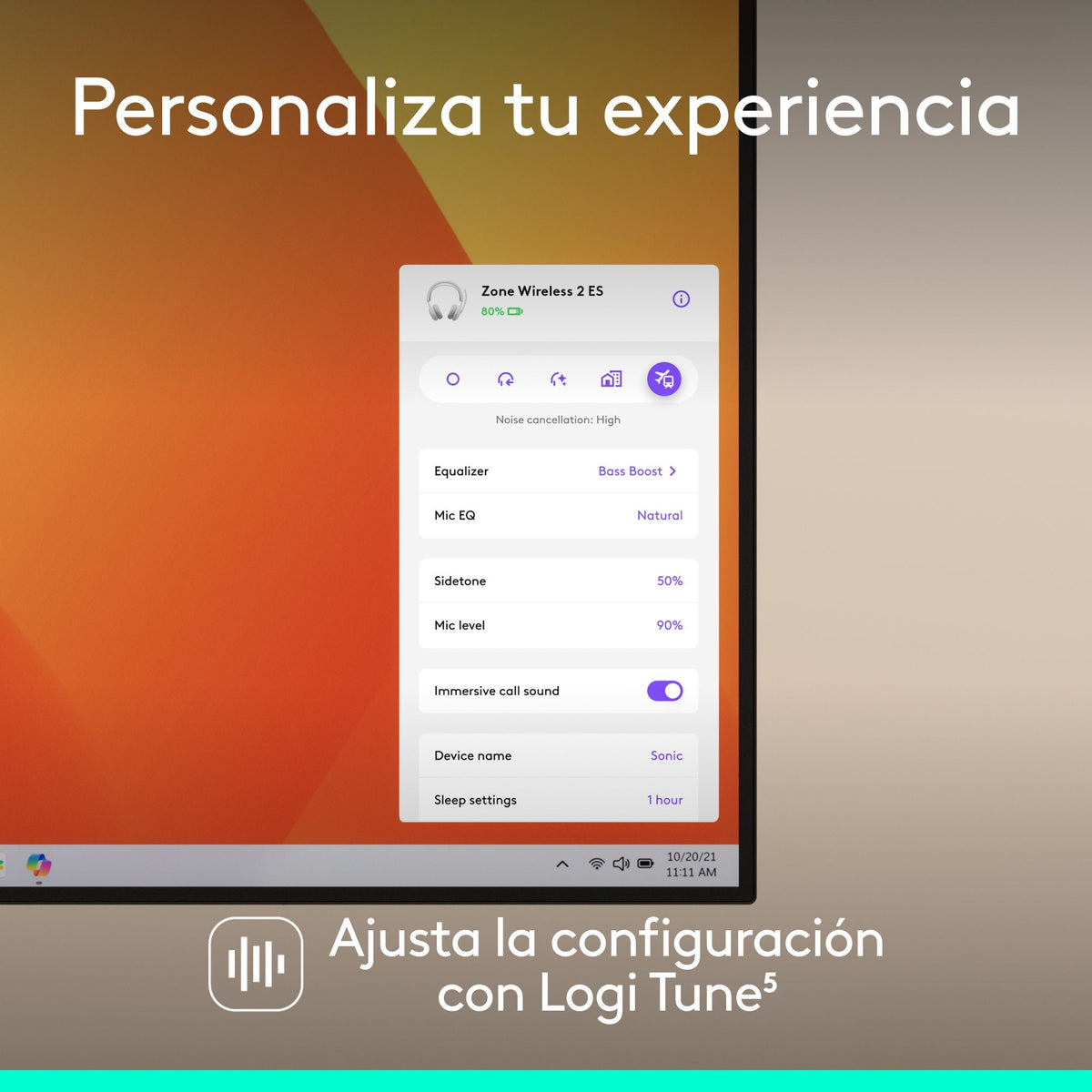Auriculares Logitech Zone Wireless 2 Inalámbricos Bluetooth Con Cancelación De Ruido Blanco Crudo