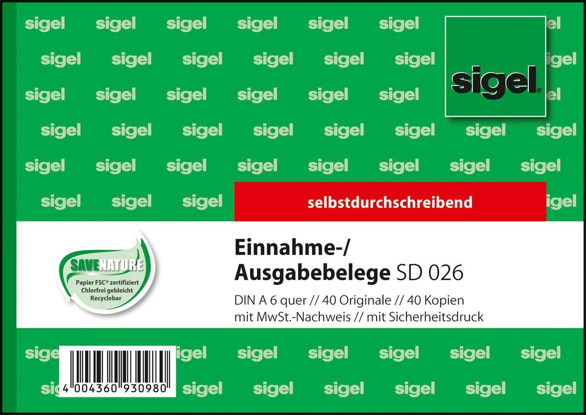 Sigel Einnahmen-/Ausgabenbeleg - 40 Hoja - A6 (105 X 148 Mm)