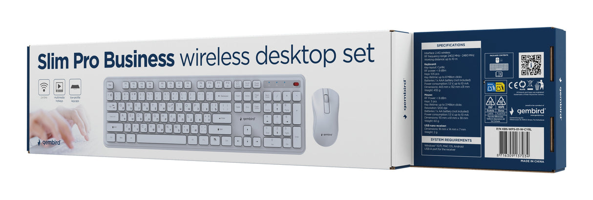 Keyboard +Mouse Wrl Cyrillic/Wh Kbs-Wps-01-W-Cyrl Gembird
