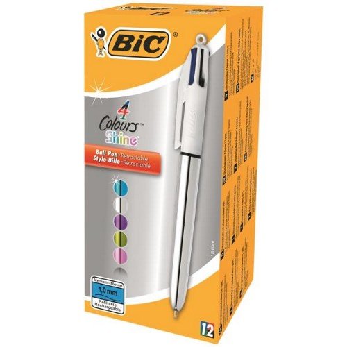 Bic Bolígrafo Shine Silver Tinta 4 Colores Cuerpo Blanco/Plateado Caja -12u-