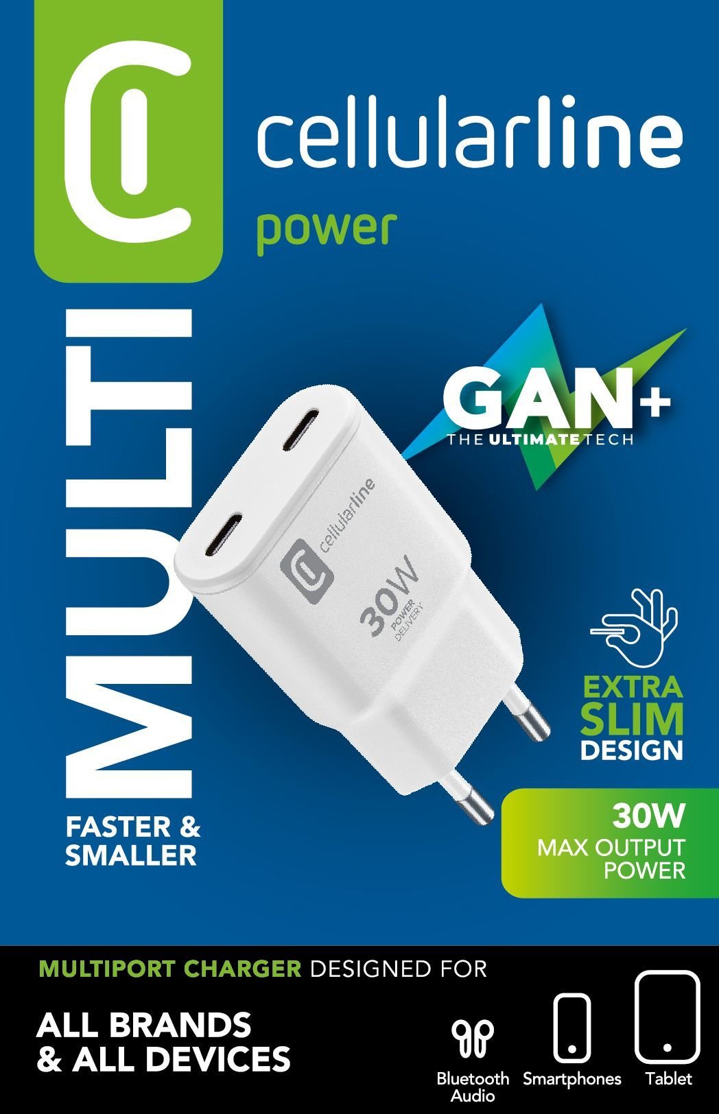 Cellularline Usb-C Duo Gan Reiselader 30w White