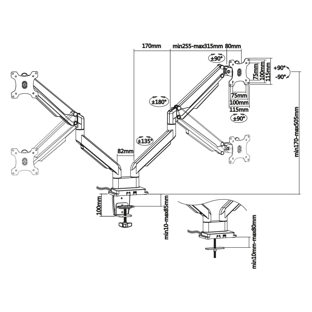 Soporte De Escritorio Inline Con Elevador Y Usb 3.0, Móvil, Para Dos Pantallas De Hasta 81 Cm (32") Máx. 9 Kg