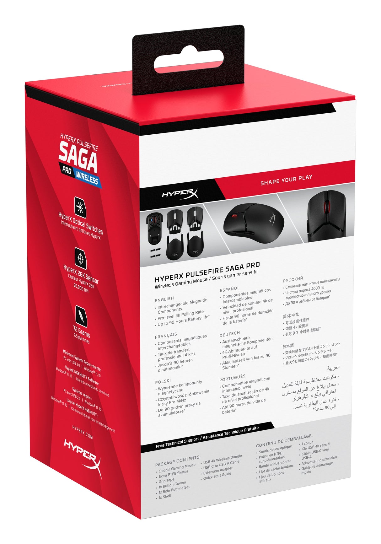 EAN 0198415001658 - HyperX Pulsefire Saga Pro Wireless Gaming Mouse ratón Juego Ambidextro RF Wireless + Bluetooth + USB Type imagen 7