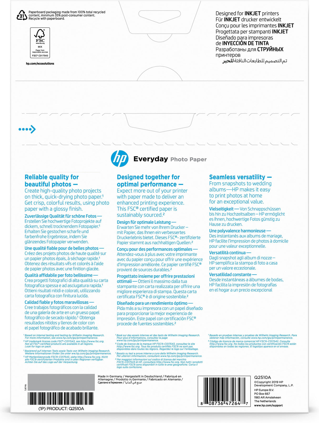 Papel Fotográfico Hp Everyday Q2510a Din A4 200g 100 Hojas