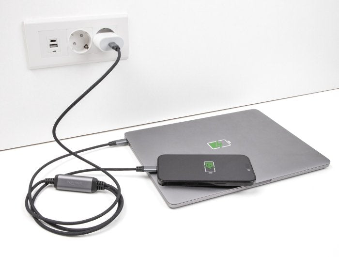 Delock Usb-C Y-Cable 1 X Stecker Zu 2 X Stecker Pd 3.0 100 W Intelligente Stromaufteilung 1,2 M