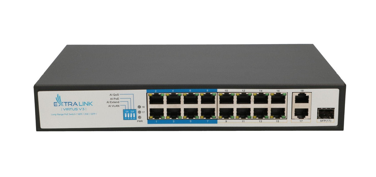 Extralink Ex.16101 Virtus V3 Switch Poe 16x 100mb/S Poe/Poe+ 2x Gigabit Rj45 + 1x Sfp Poe Budget 150w
