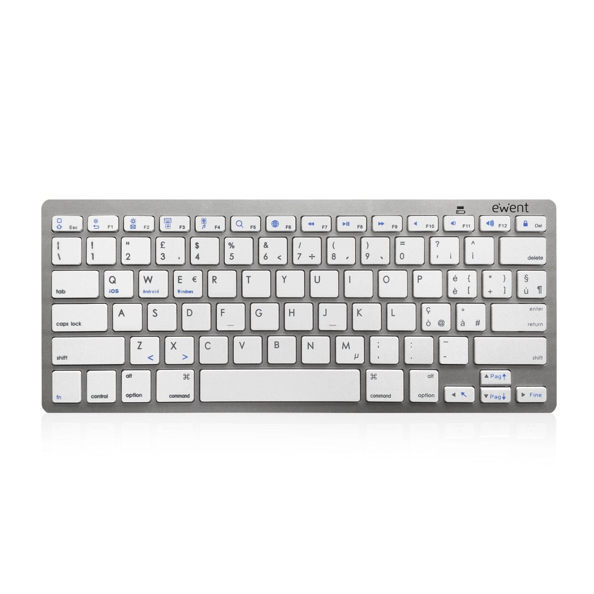Ewent Teclado De Viaje - Modo Ahorro De Energia - Bluetooth 3.0 - Disposicion Italiana Qwerty It - Plata