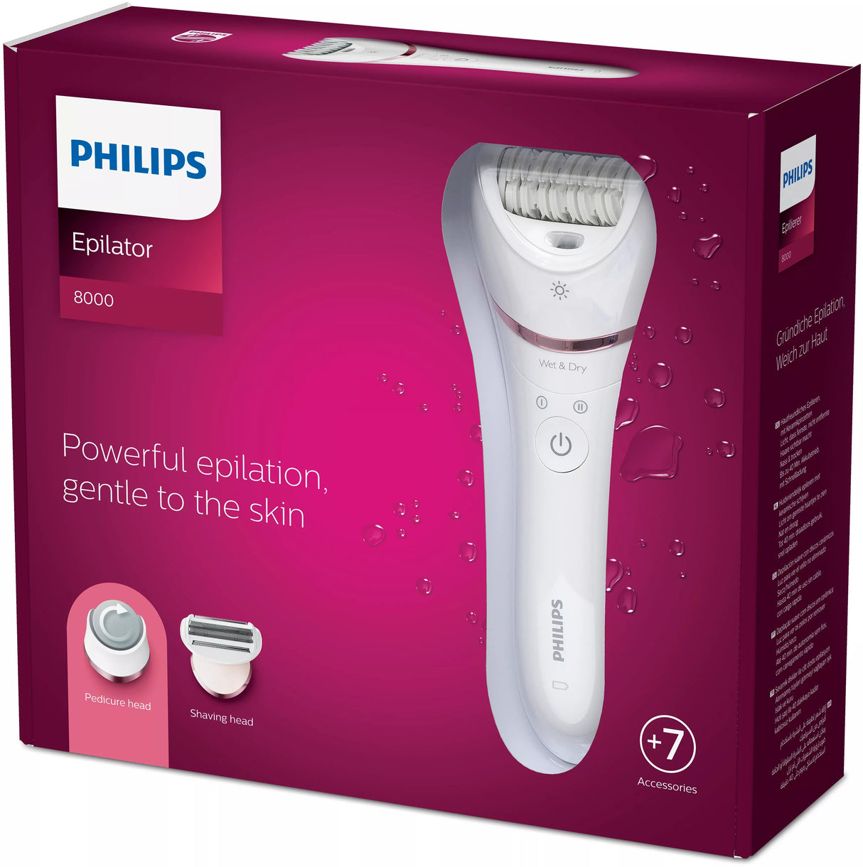 EAN 8710103935520 - Philips 8000 series BRE730/10 depiladora 32 pinzas Rosa, Blanco imagen 3