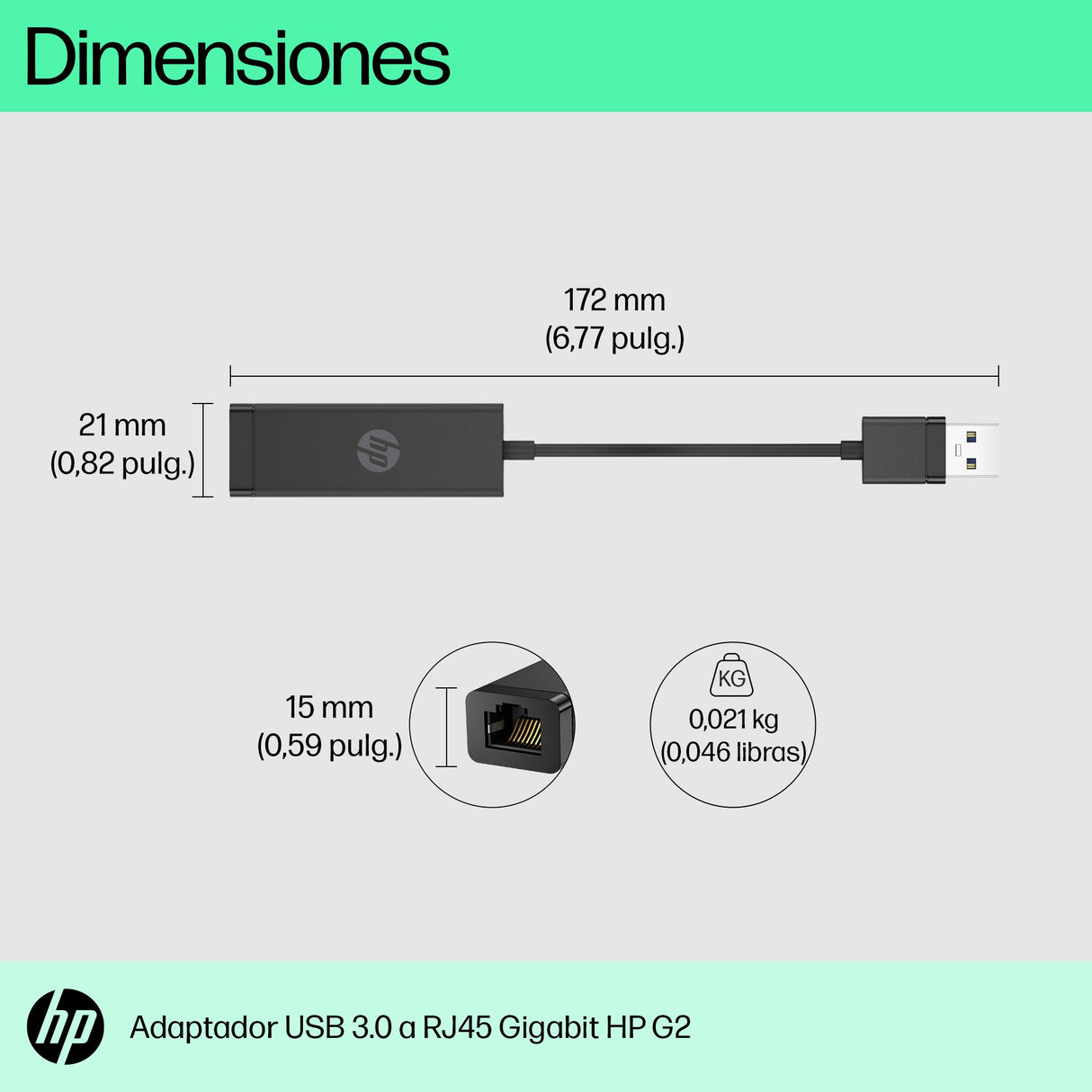 EAN 0196188567630 - HP USB 3.0 to Gigabit RJ45 Adapter G2 Ethernet imagen 2