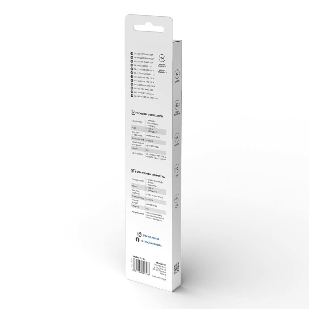 Savio Cl-125 Cable Usb 1 M 2.0 Usb A Usb C Blanco