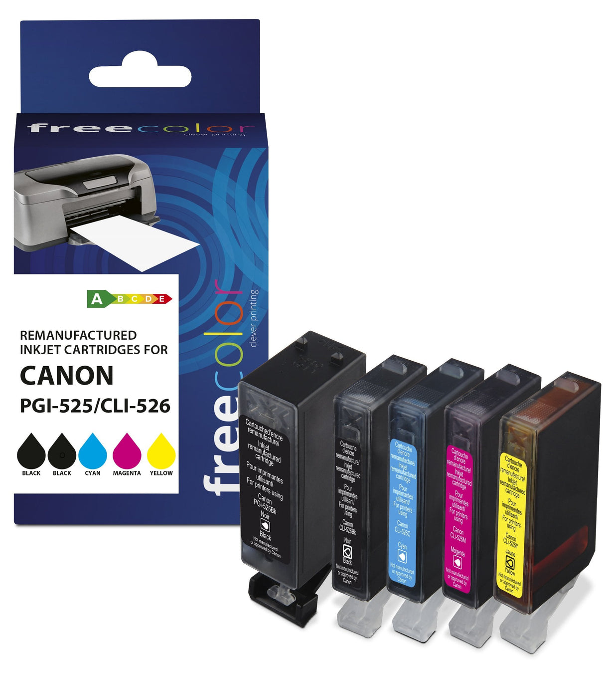 Cartucho Freecolor Canon Pgi-525xl Negro + Cli-526xl Bk C M Y Remanufacturado