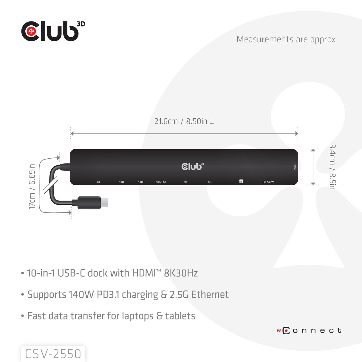 EAN 8719214473389 - CLUB3D CSV-2550 base para portátil y replicador de puertos Alámbrico USB Tipo C Negro imagen 8