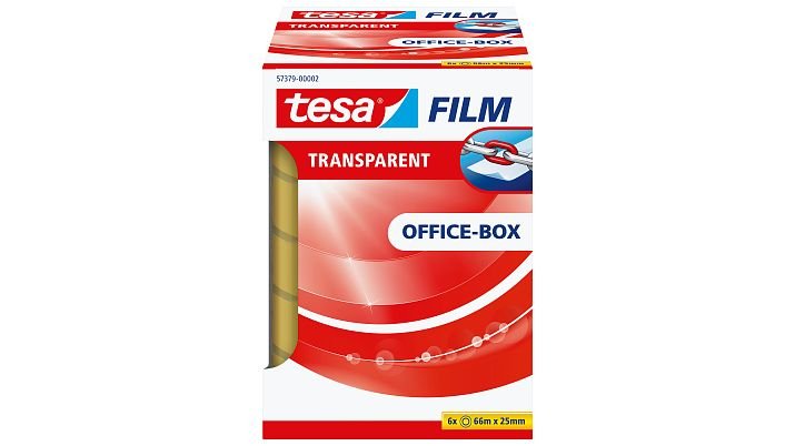 Tesa Tesafilm Transparente, 6 Rollos, 25 Mm, Estuche De Oficina, Cinta Adhesiva