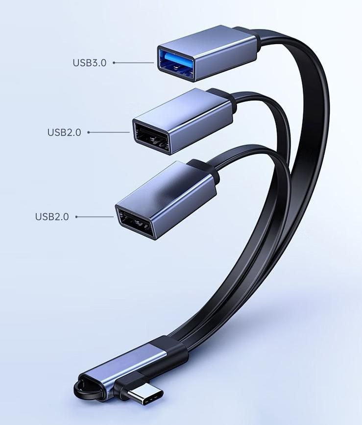 Usb-C Angled Splitter Cable To Usb2.0 + Usb2.0 + Usb3.0