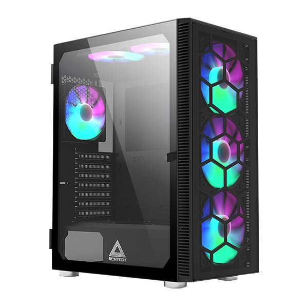 Caja Pc Montech X3 Glass Midi-Tower, Rgb, Temperojo Glass -Negro
