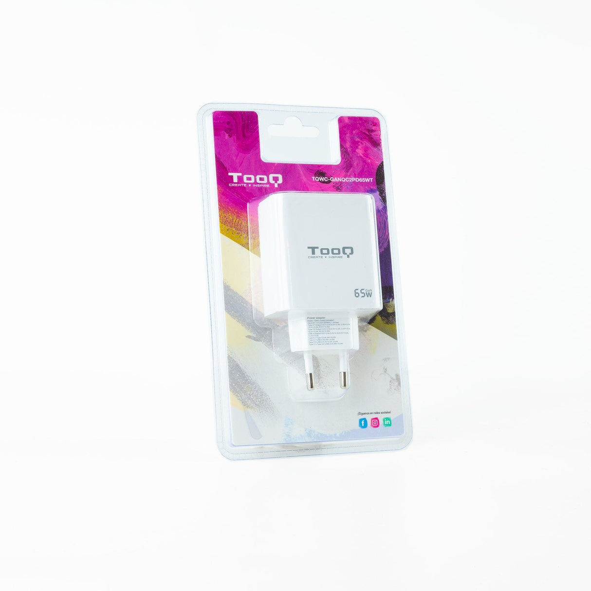 Tooq Cargador De Pared Gan 2 Usb-C/Pd + Usb-A/Qc 65w - Blanco