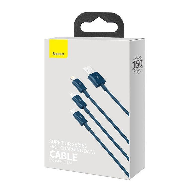 Baseus Cable Superior Series 3-In-1 Fast Charging Data Cable Usb To M+L+C 3.5a 1.5m Blue (Camltys-03)