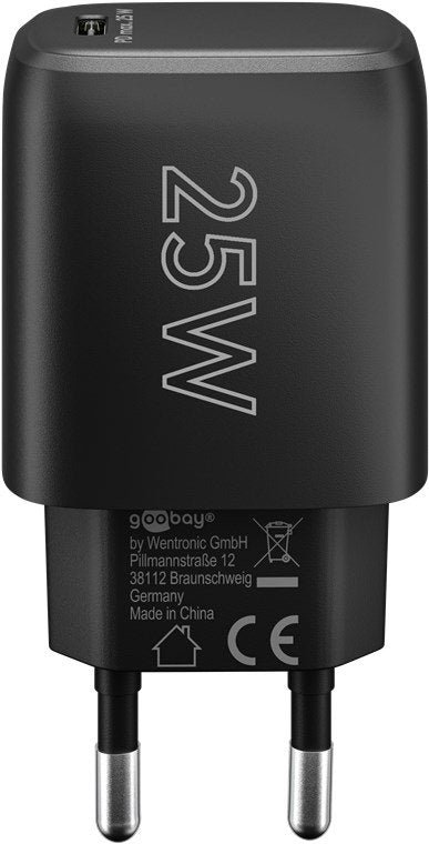 Cargador 25w Usb 1 Puert. Usb-C Negro Gan Fc Pd Salida Lateral Goobay
