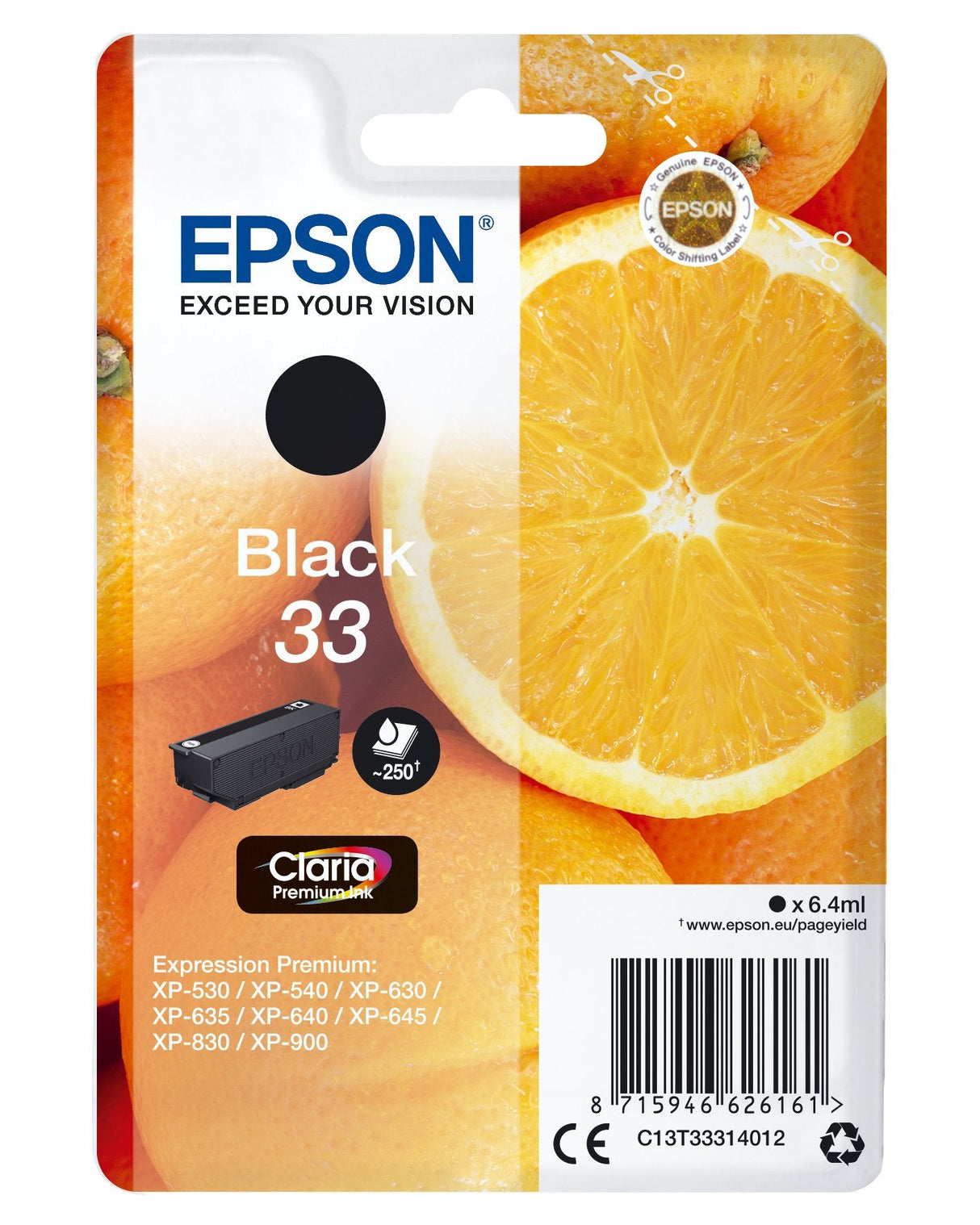 Tinta Original Epson Nº33 Black Para Expression Home Xp-635, 830, Expression Premium Xp-530, 540, 630, 635, 640, 645, 830, 900