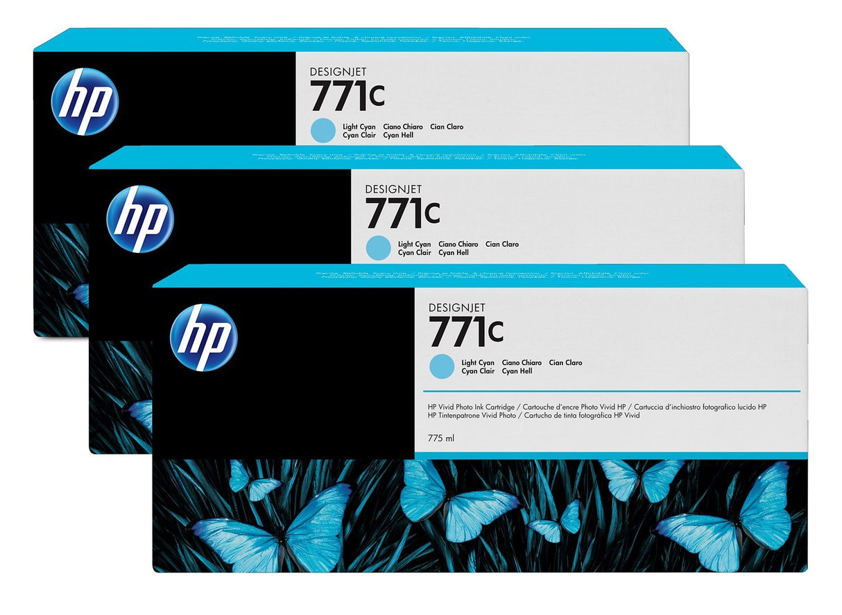 Hp 771c Original Cartucho D Tinta Cyan Clair Capacidad Standard 3 X 775ml Pack De 3