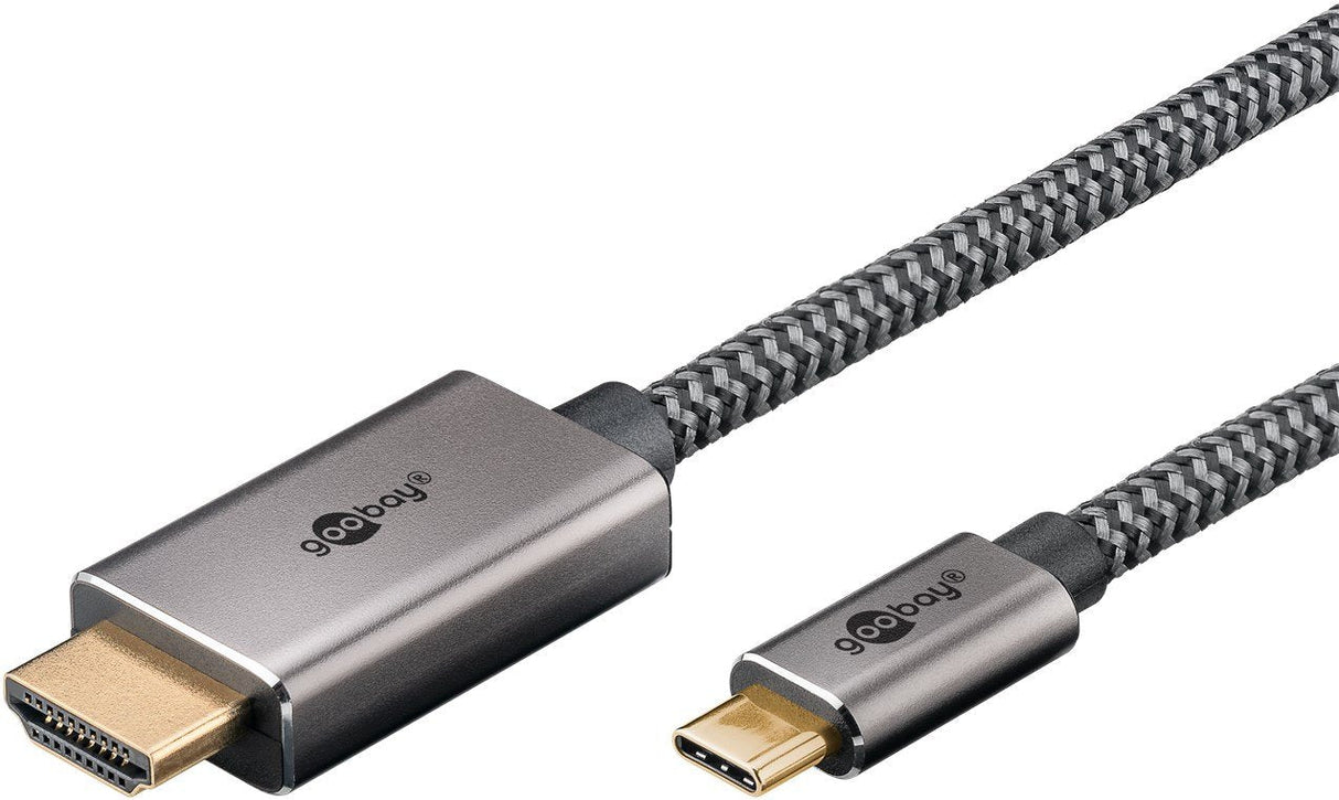Goobay Usb Textil-Adaptadorcable, Usb-C Stecker > Hdmi Stecker, 4k / 60hz (Negro/Plata, 2 Meter) 75700
