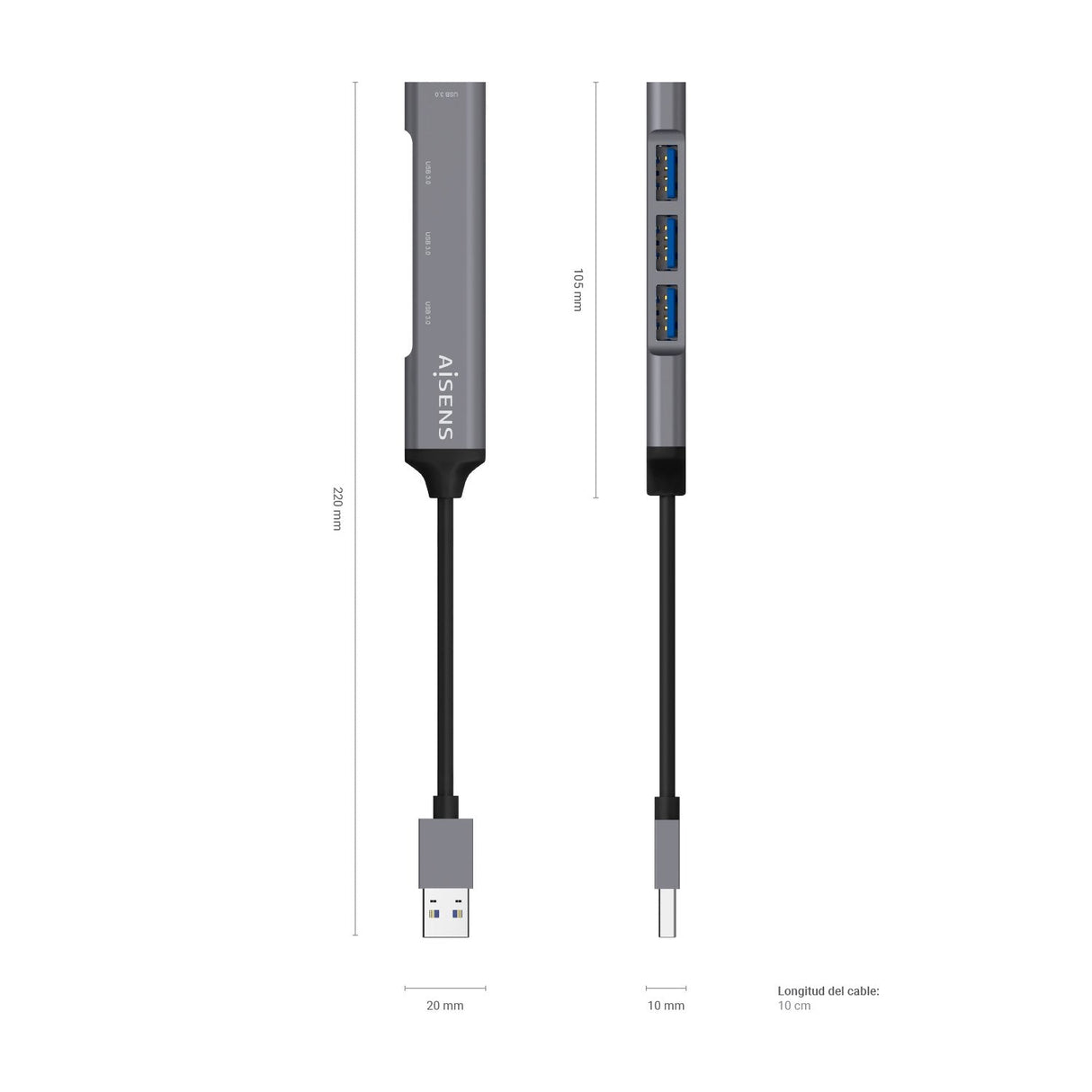 EAN 8436574706314 - AISENS A106-0540 hub de interfaz USB 3.2 Gen 1 (3.1 Gen 1) Type-A 5000 Mbit/s imagen 4