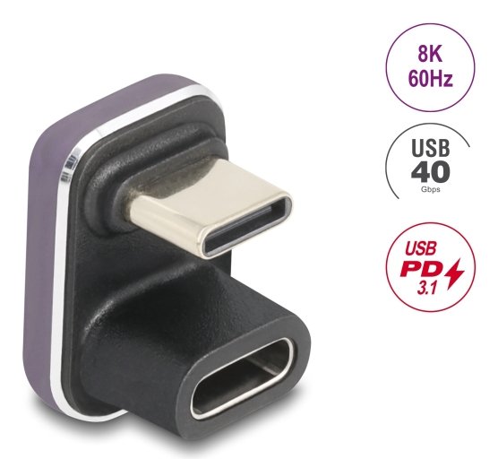 Delock Usb-C Adapter 180° Gewinkelt 40 Gbps Pd 3.1 240 W Stecker Zu Buchse U-Form 8k 60 Hz Metall