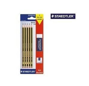 Staedtler Noris 120 Pack De 5 Lapices De Grafito Hexagonales 2hb + 1 Goma De Borrar Mars Plastic - Madera De Bosques