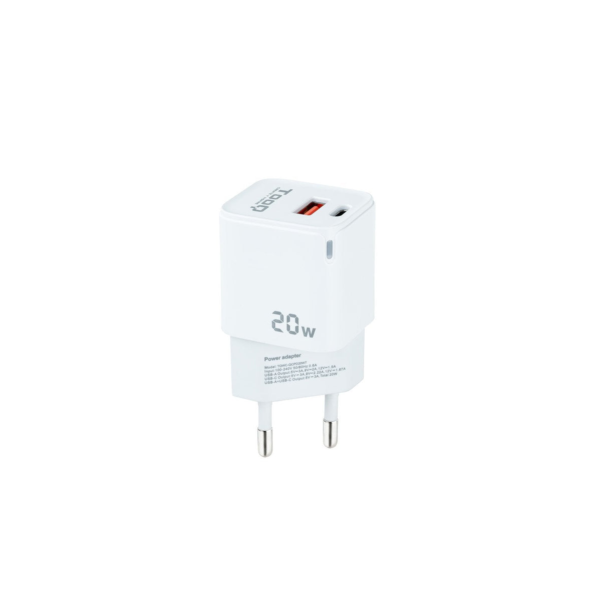 Tooq Cargador De Pared Usb-C/Pd + Usb-A/Qc 20w - Blanco