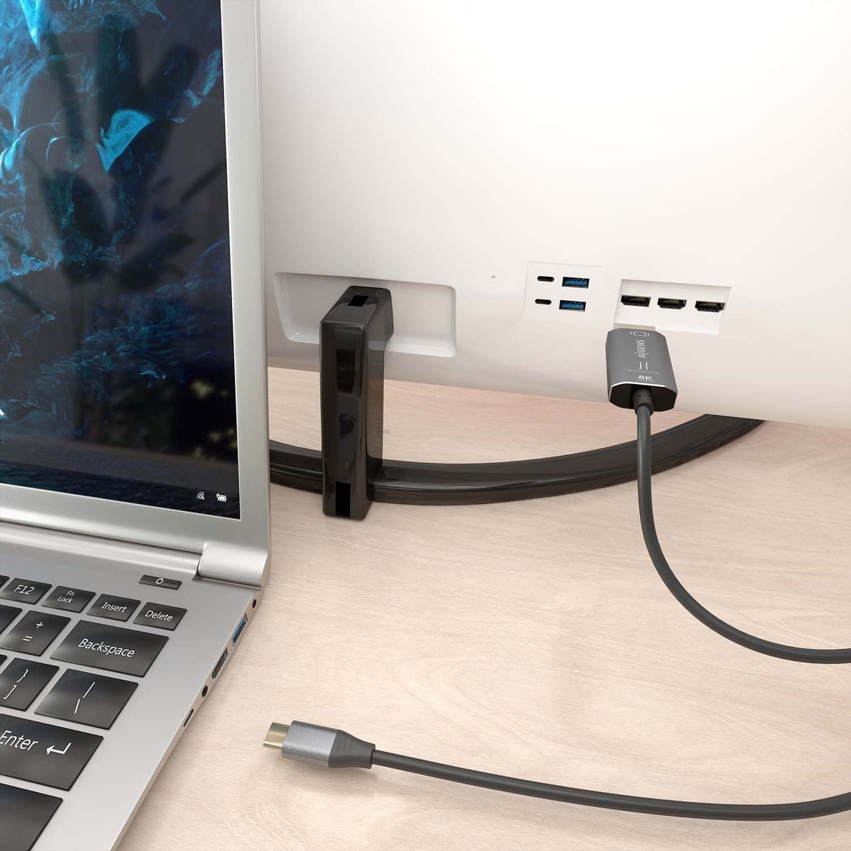 Aisens Cable Conversor Aluminio Bidireccional Usb-C A Displayport 8k@60hz, Usb-C/M-Dp/M, Negro, 1.8m