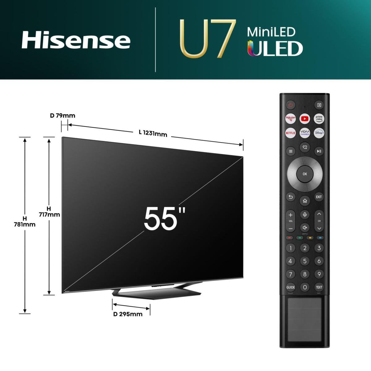 Hisense 55u7nq, Televisor Qled De 139 Cm 55", Negro/Grafito, Ultrahd/4k, Triple Sintonizador, Panel Mini Led, 120 Hz 55u7nq