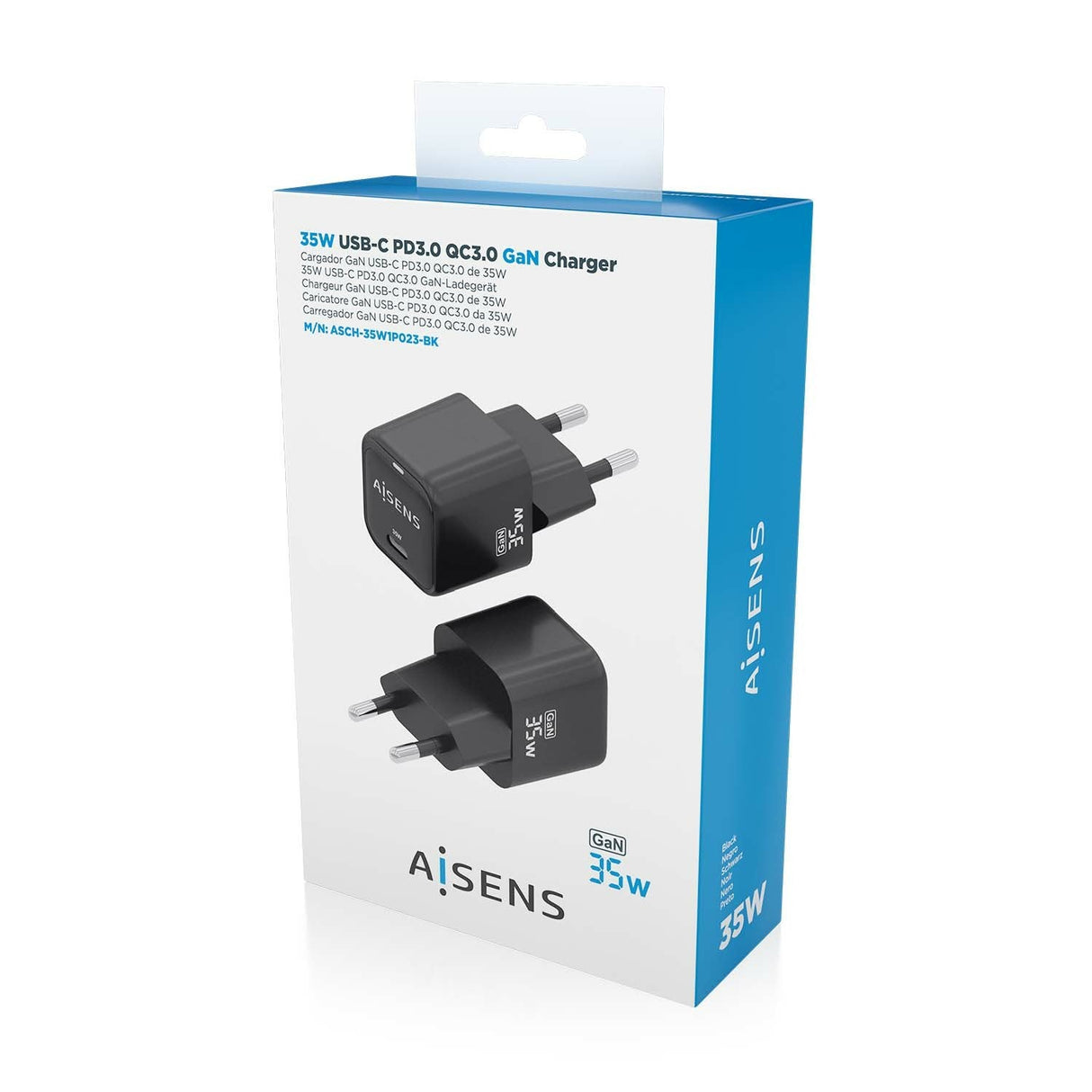 Aisens Cargador Gan 35w, 1xusb-C Pd3.0 Qc4.0, Negro