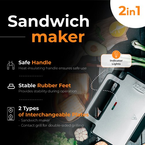 EAN 5905575903112 - Adler AD 3073 sandwichera 1400 W Negro, Plata imagen 21