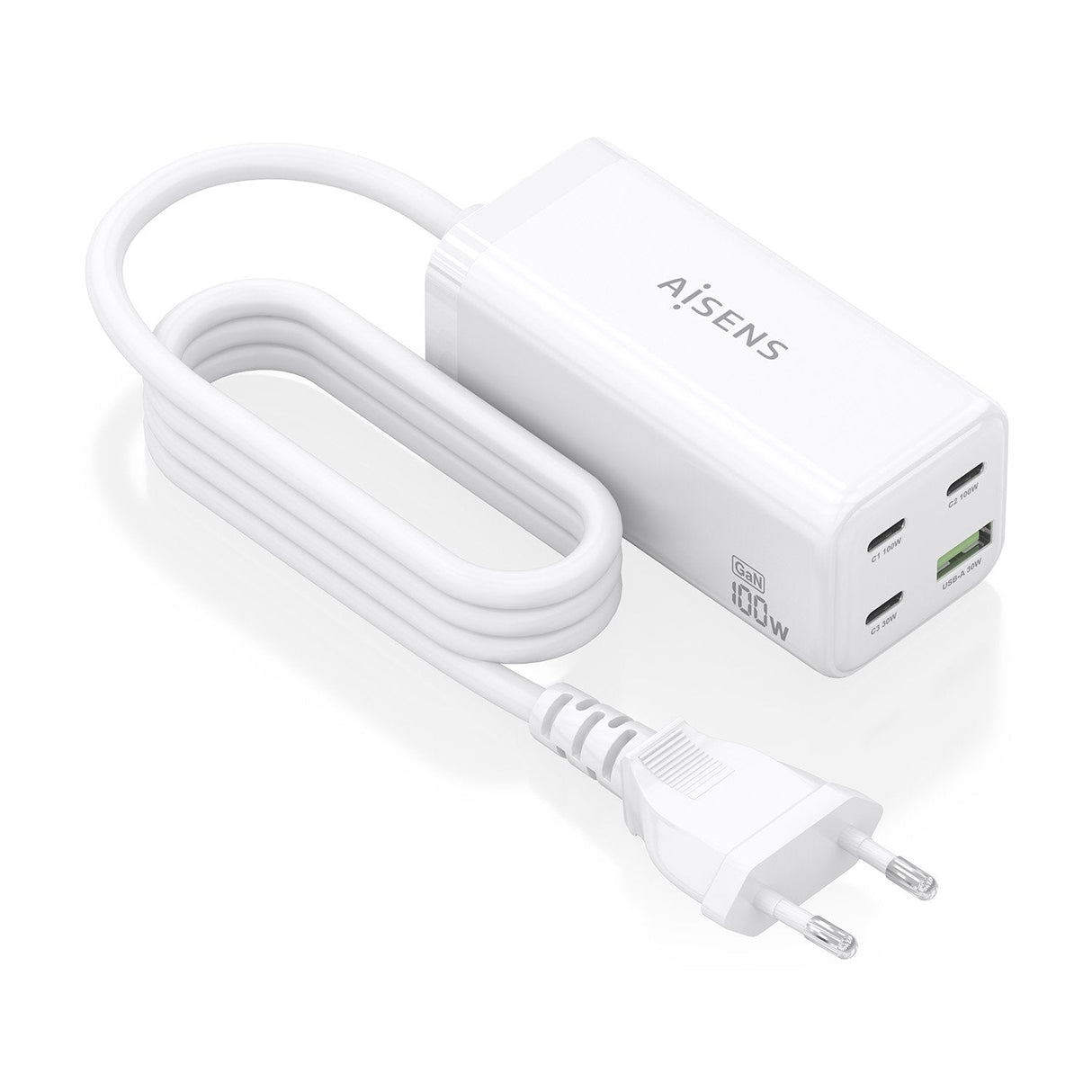 Aisens Cargador Sobremesa Gan 100w, 3xusb-C Pd3.0 Qc4.0 Qc5.0, 1xusb-A Qc3.0, Blanco