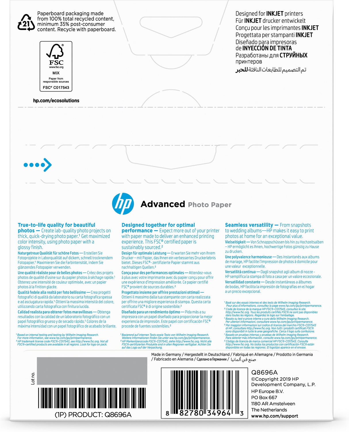 Original Hp Papel Inkjet Fotografico Glossy 13x18cm 250gr 25 Hojas Photosmart/A610