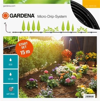 Gardena Micro-Drip-System Starter Set Randen S 13010-20, 15 M, Negro