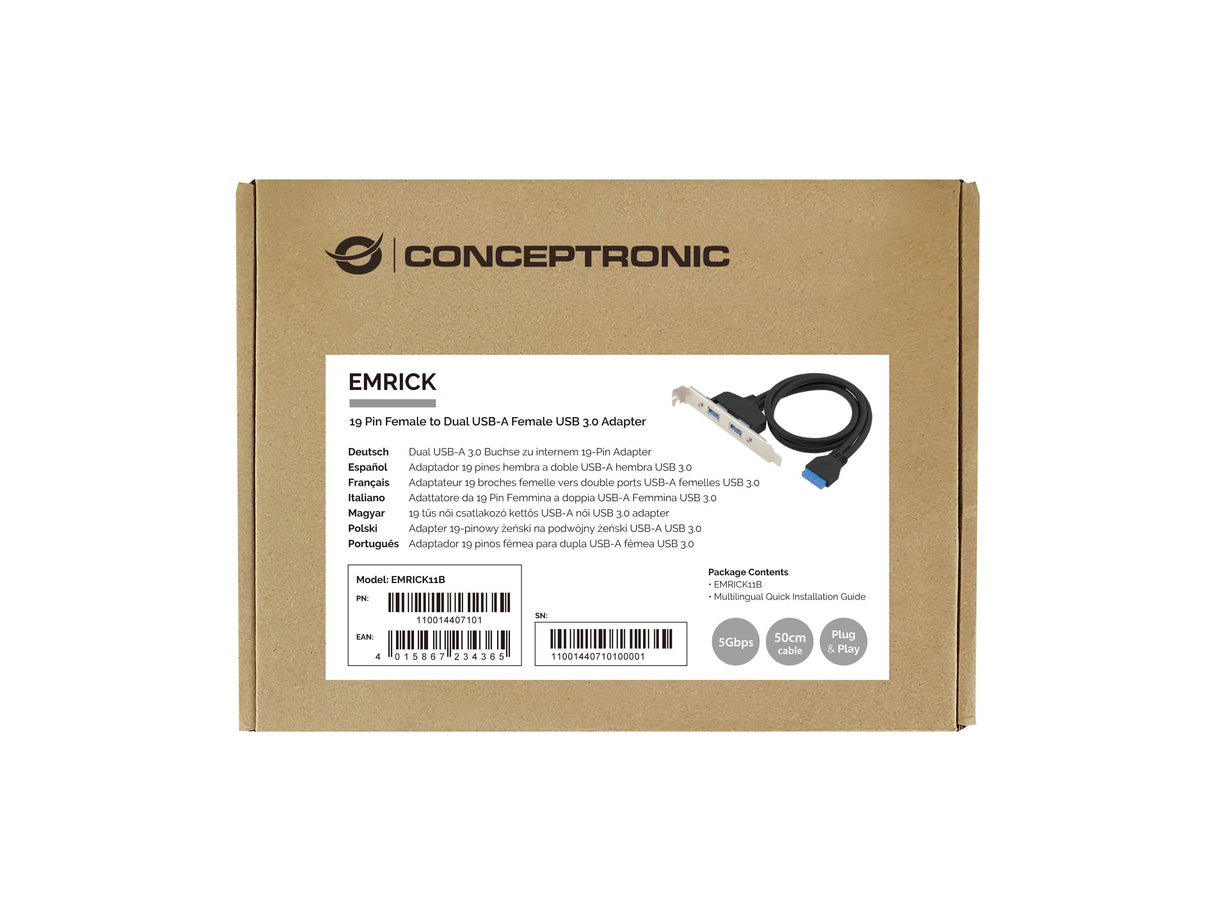Conceptronic 19 Pin Dual 2x Puertos Usb-A 3.0 Sw