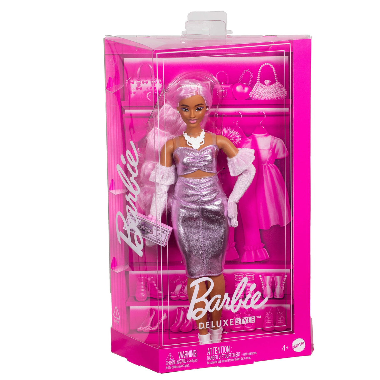 Lalka Barbie Deluxe Style 1 Metaliczna Rózowa Sukienka