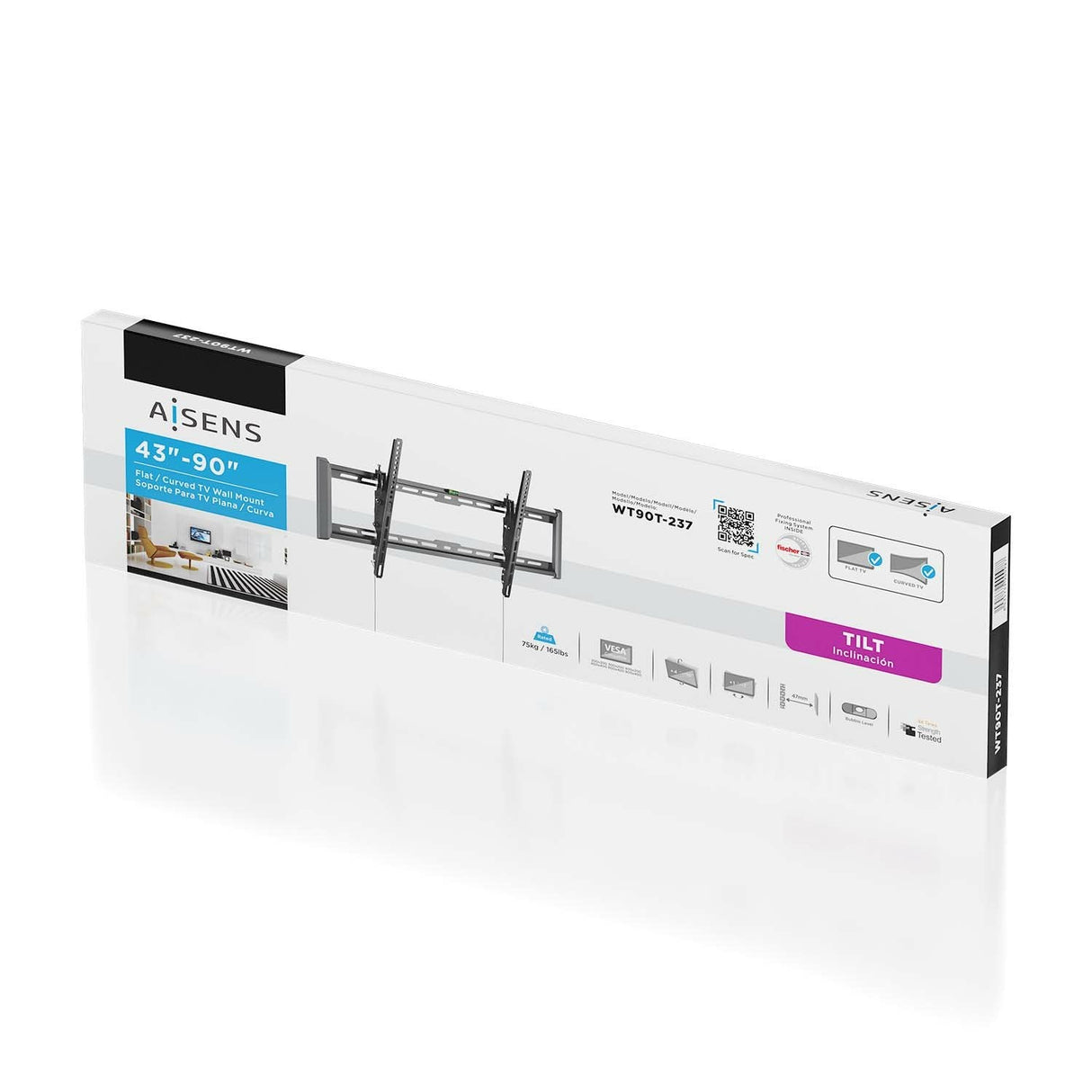 Aisens Soporte Eco Inclinable Para Monitor/Tv 75kg De 43-90, Negro