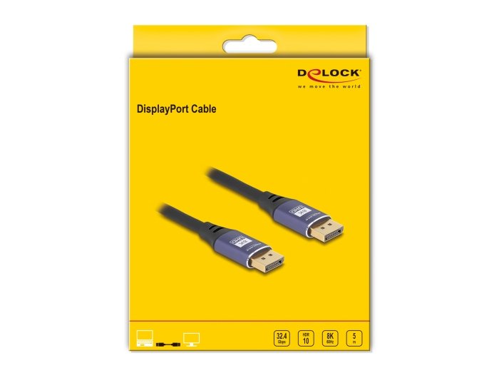 Delock 80603 Cable Displayport 8k 60 Hz 5 M Metal Lila