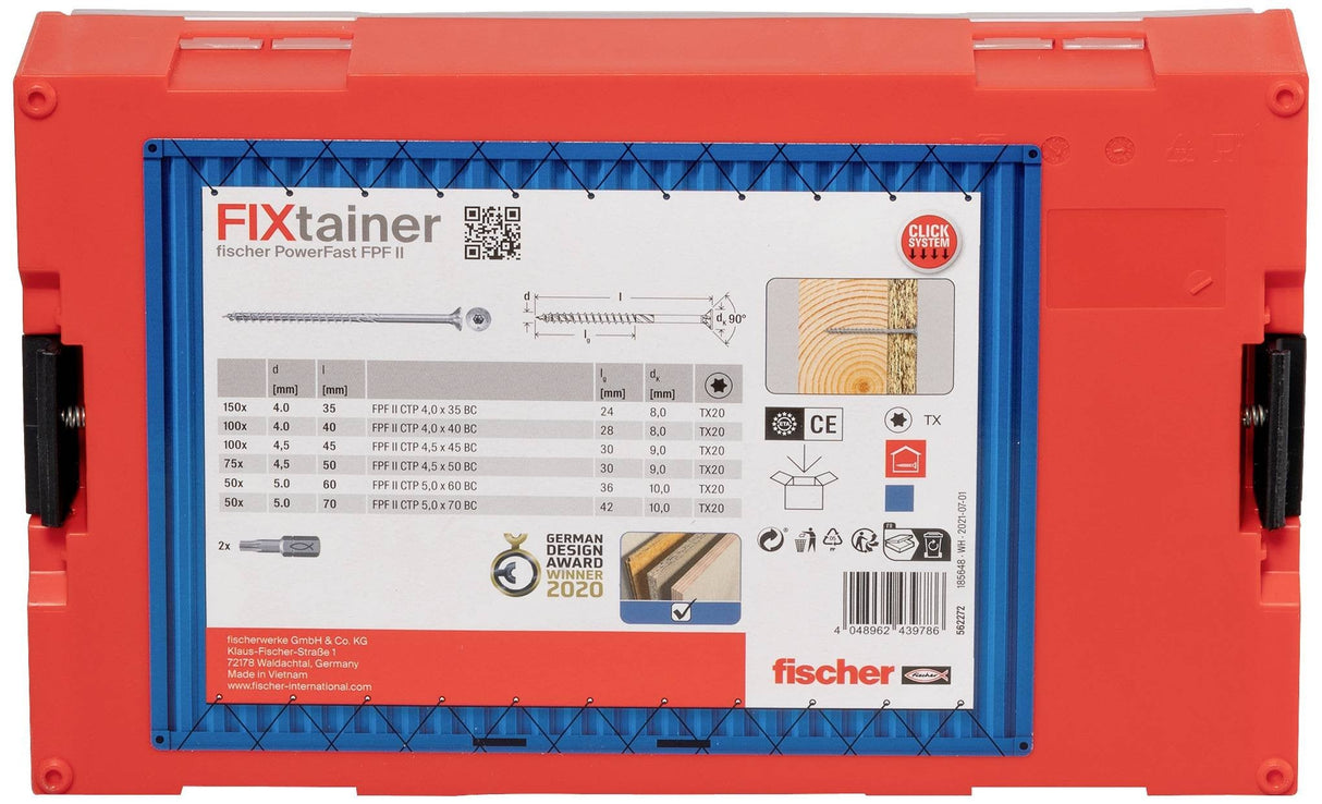 Fischer Fixtainer Powerfast Ii Cabeza Avellanada Tg Tx, Juego De Tornillos 527 Piezas, Rosca Parcial, Galvanizado 562272
