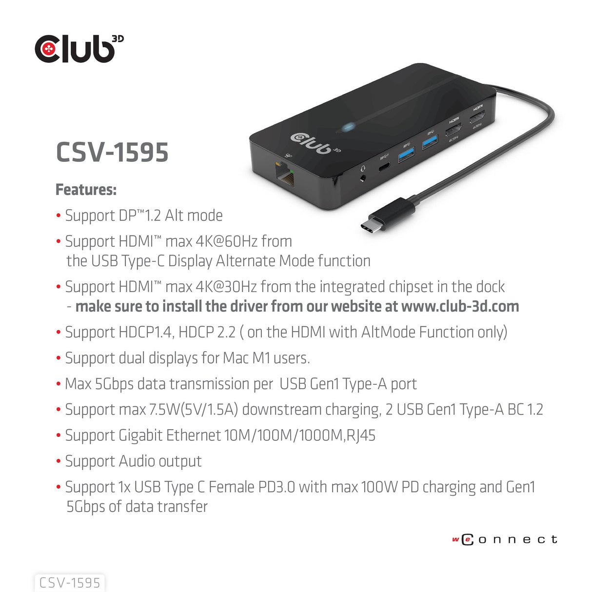 Club3d Usb-7-In1-Hub Usb-C > 2xhdmi/2xusb/Rj45/Usb-C 100w Retail