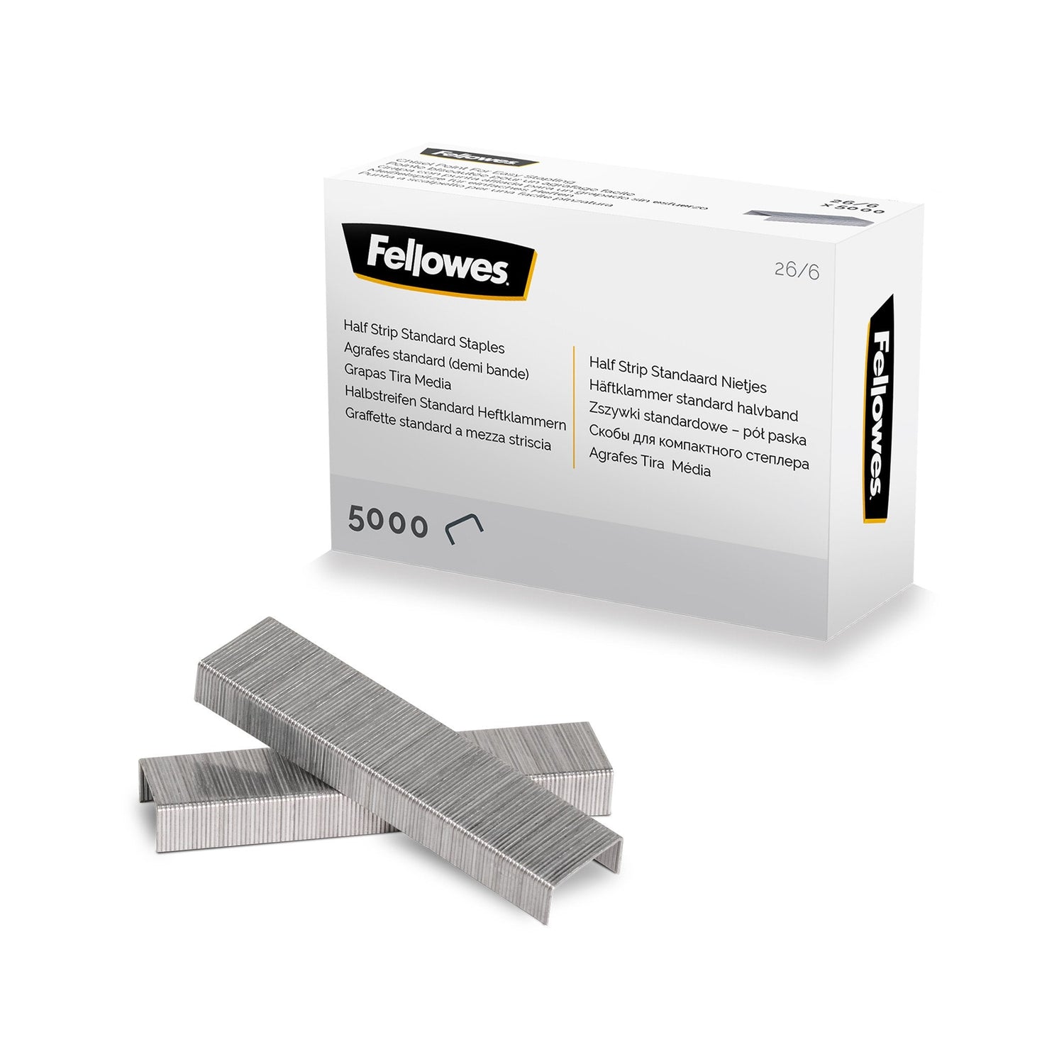 Fellowes Grapas 26/6 Media Carga - Capacidad De Grapado Aprox 25 Hojas - Caja De 5000 Grapas