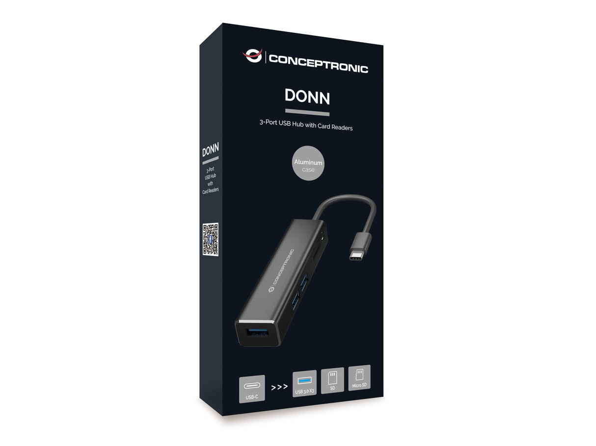 Hub 3.1 Usb-C Conceptronic Donn08 3 Puertos Usb 3.0 Y Lector Tarjetas Sd / Microsd