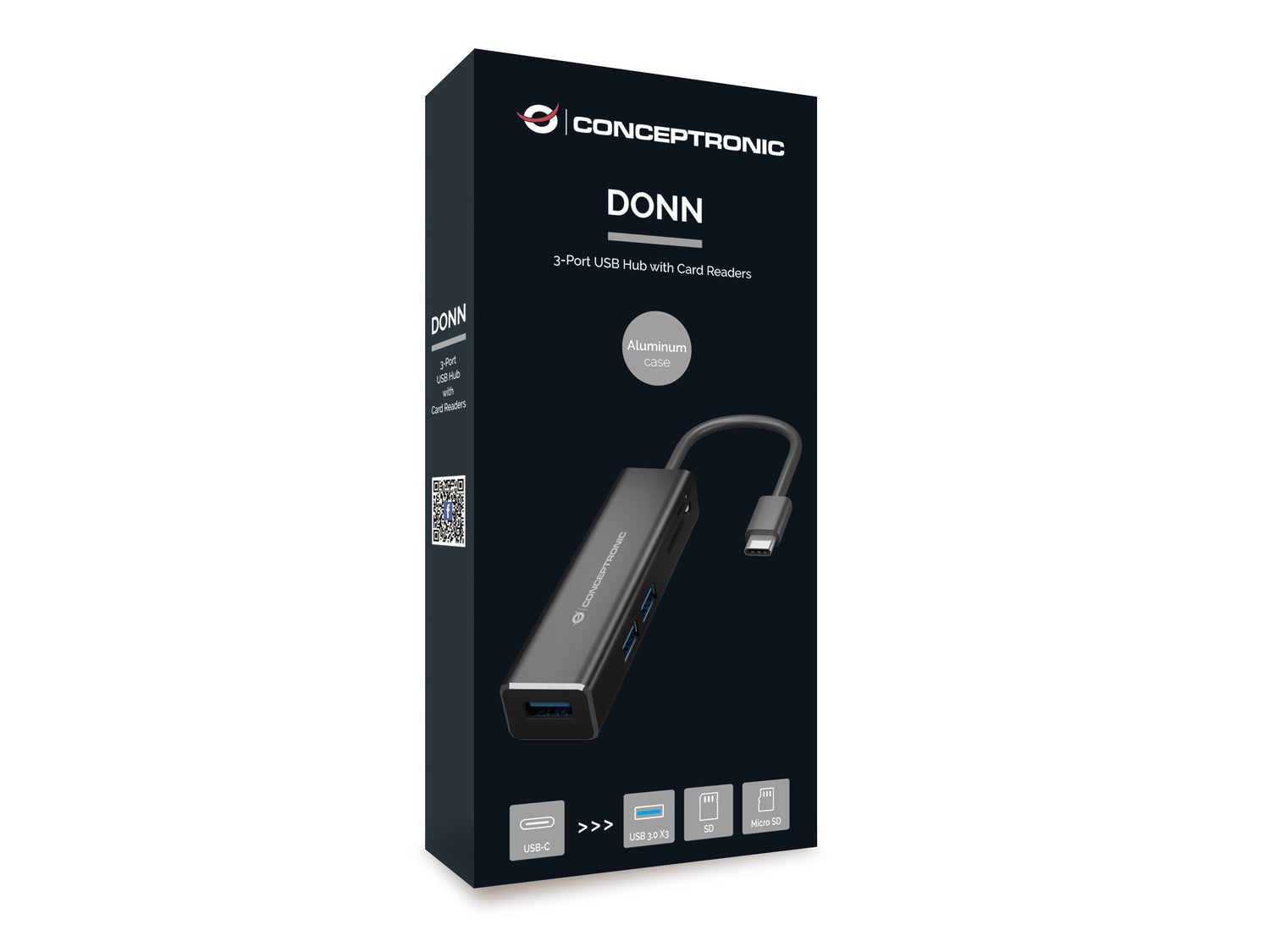 Hub 3.1 Usb-C Conceptronic Donn08 3 Puertos Usb 3.0 Y Lector Tarjetas Sd / Microsd
