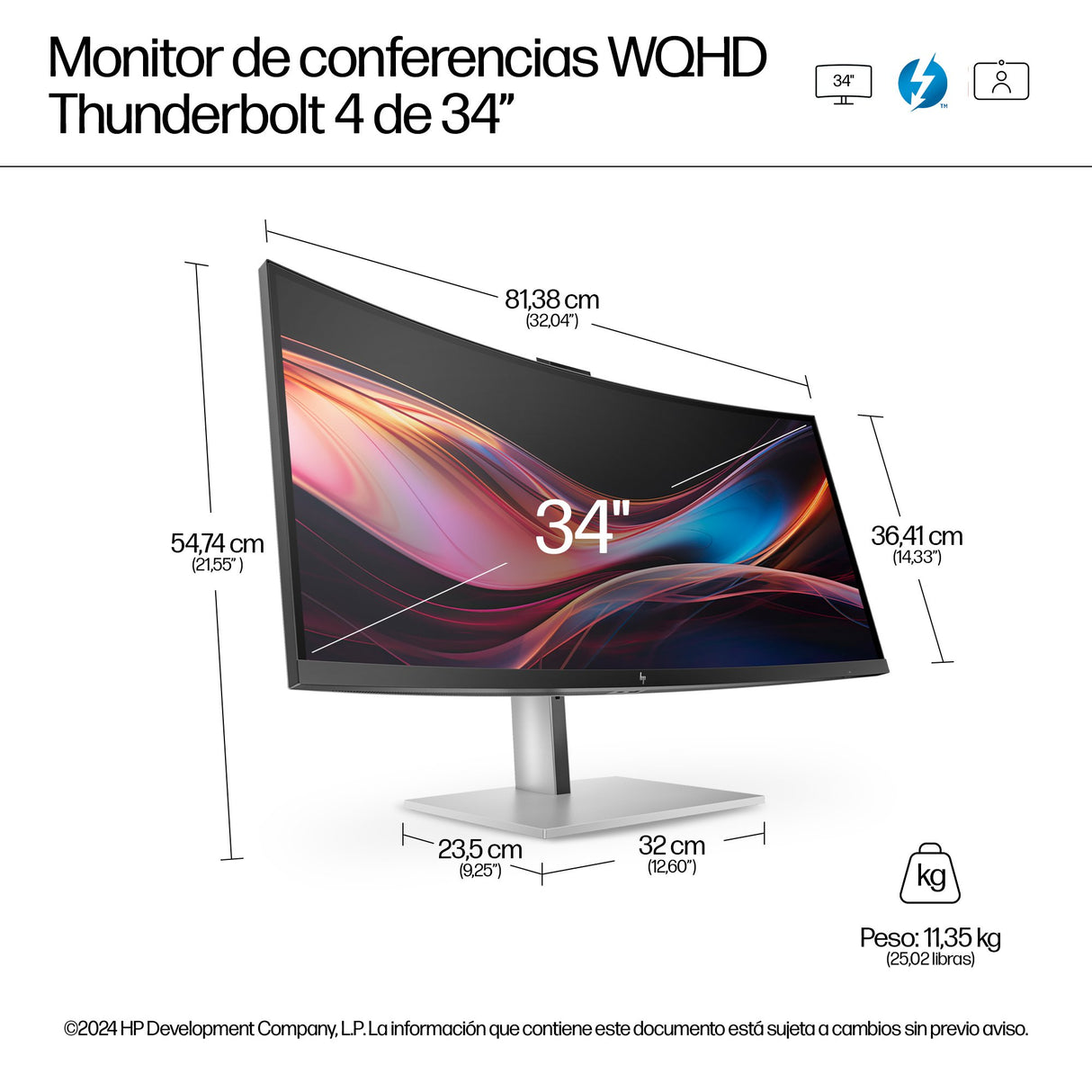 EAN 5715063748954 - HP Series 7 Pro 34 inch WQHD Conferencing Monitor - 734pm pantalla para PC 86,4 cm (34") 3440 x 1440 Pixe imagen 4