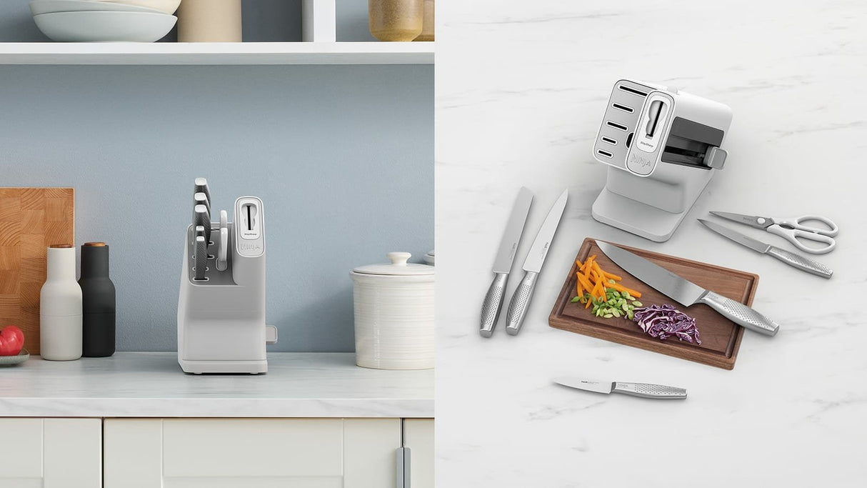 Ninja Staysharp Taco De Cuchillos, Acero Inoxidable, Afilador Integrado, 5 Cuchillos